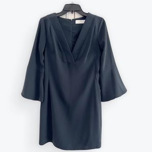 Amanda Uprichard Dark Green V Neck Dress Ruffle Lins Sleeve. Size small